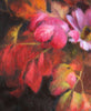Detail of an oil painting red autumn leaves with purple flower painting by Toronto artist Maria Waye in Canada 