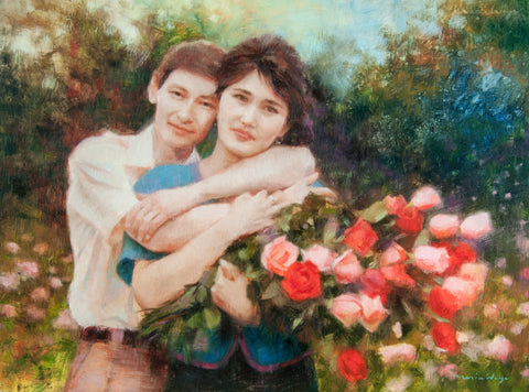 Custom Portrait Oil Painting 18x24" Two people or pets (45.72x60.96 cm)