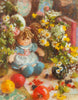 "Happy Dolly with Summer Wildflowers" Original Oil Painting