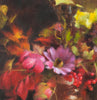 oil painting with red autumn leaves flower and berries arranged in a vase realism classical painting by Toronto artist Maria Waye