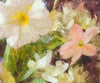 You'll love the textures and details in this original oil painting. Original fine art oil painting. Floral fine art, flower painting by Maria Waye, artist in Toronto Canada. You'll delight in this gathering of the most delicate and prettiest flowers from a summer garden: petunias, nicotiana, hydrangeas and snapdragons. Romantic, pretty, impressionist painting for art and nature lovers. Inspired by summer flowers and gardens.